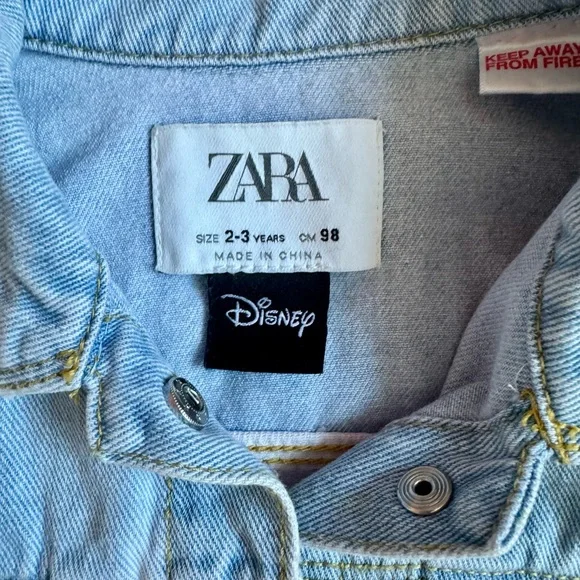ZARA Kids Light Blue Jean Denim Jacket with Minnie Mouse on Back. Size 2-3 Y - Picture 4 of 7